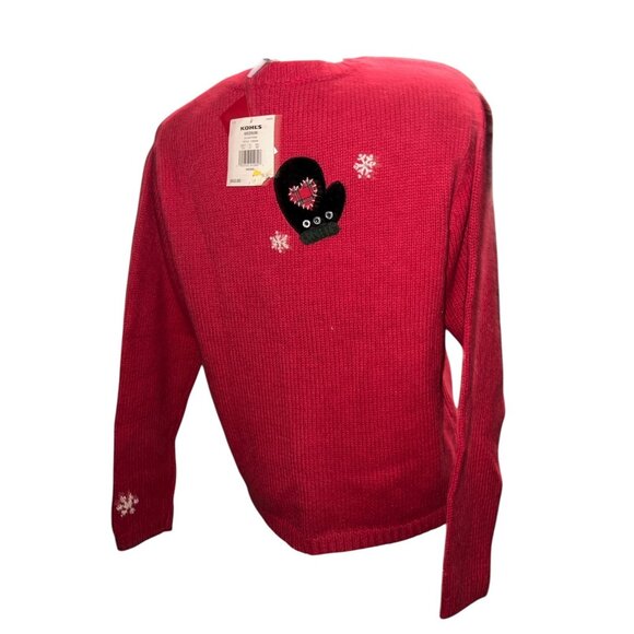 Christmas Winter Wool Cardigan Sweater Medium Red Mitten & Snowflake Design Crof - Picture 2 of 11